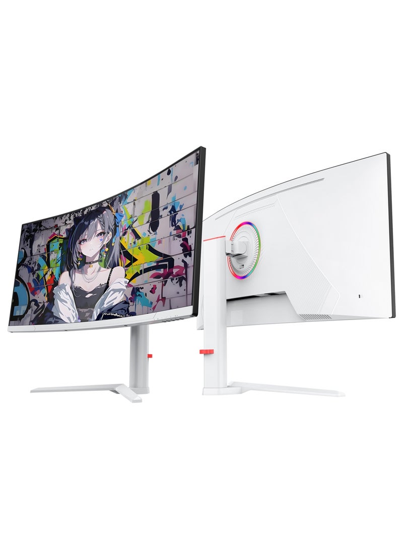 HILUKE 34-Inch Curved Gaming Monitor UWQHD 3440 x 1440 165Hz 1ms(MPRT), HDR, sRGB 100%, Support Wallmount 75x75mm,Curved Computer Screen with FreeSync,HDMI2.0(TMDS) x2,DP1.4 x2 White - Image 2